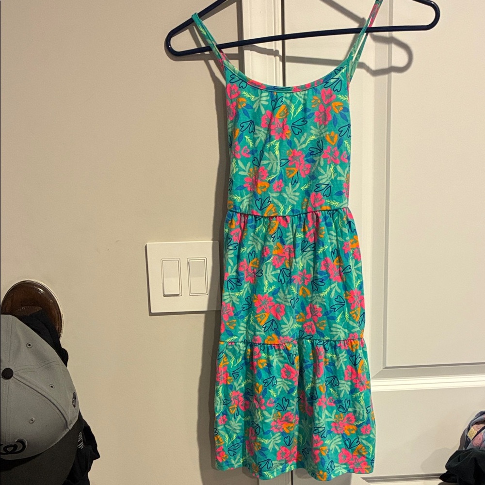 Cat & Jack Teal Floral Spaghetti-Strap Dress